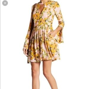 Free People Tegan Babydoll Mini Dress Size 6 Yellow Pink Floral